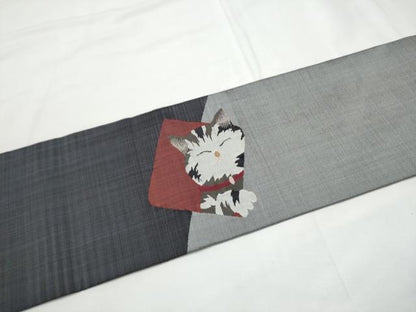平和屋着物●九寸名古屋帯　猫　色紙重ね文　正絹　逸品　CABF5282hy