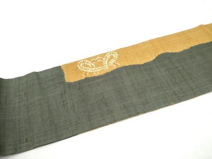 平和屋着物●九寸名古屋帯　絞り　生紬　幾何学文様　金彩　正絹　逸品　CABF5283hy