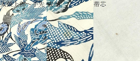 平和屋着物●名渡山紅型工房　九寸開き名古屋帯　紬地　本藍　枝花文　正絹　逸品　CABF5284hy