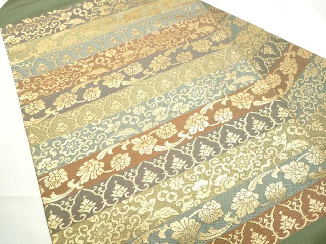 平和屋着物●九寸名古屋帯　横段花唐草文　金糸　正絹　逸品　CABF5291hy