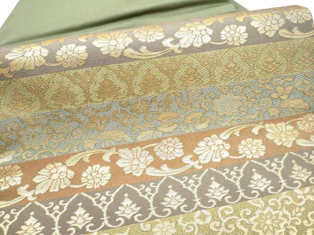 平和屋着物●九寸名古屋帯　横段花唐草文　金糸　正絹　逸品　CABF5291hy
