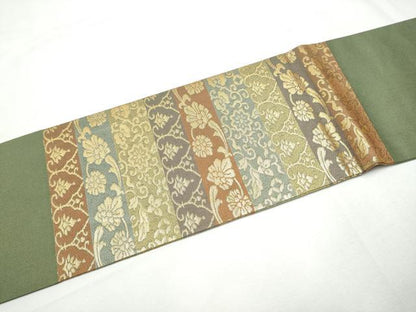 平和屋着物●九寸名古屋帯　横段花唐草文　金糸　正絹　逸品　CABF5291hy