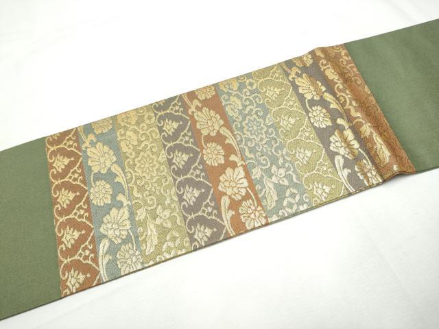 平和屋着物●九寸名古屋帯　横段花唐草文　金糸　正絹　逸品　CABF5291hy