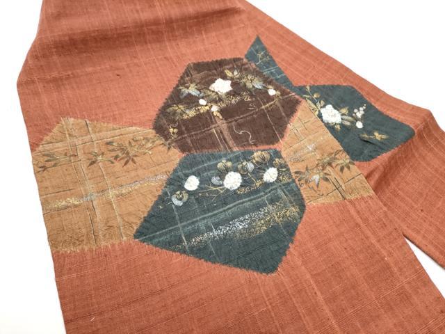 平和屋着物●九寸名古屋帯　絞り　生紬　草花文　金銀彩　正絹　逸品　CABF5292hy 平和屋着物○九寸名古屋帯 絞り 生紬 草花文 金銀彩 正絹