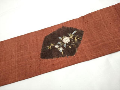 平和屋着物●九寸名古屋帯　絞り　生紬　草花文　金銀彩　正絹　逸品　CABF5292hy