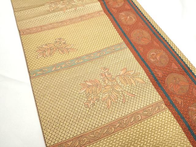 平和屋着物●本場筑前博多織　八寸名古屋帯　草花文　正絹　逸品　CABF5296hy