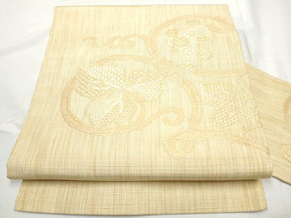 平和屋着物●八寸名古屋帯　唐織　紬地　葡萄蔦の葉文　正絹　逸品　CABF5299hy