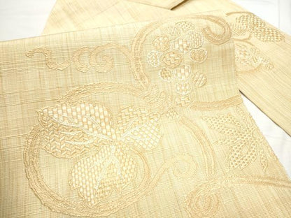 平和屋着物●八寸名古屋帯　唐織　紬地　葡萄蔦の葉文　正絹　逸品　CABF5299hy