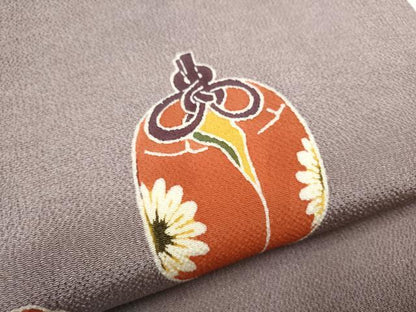 平和屋着物●九寸名古屋帯　型染め　仕覆花文　鬼しぼ縮緬　正絹　逸品　CABF5301hy