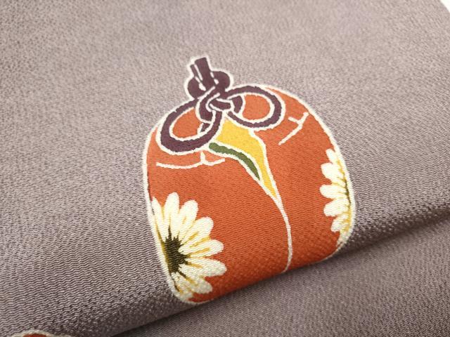 平和屋着物●九寸名古屋帯　型染め　仕覆花文　鬼しぼ縮緬　正絹　逸品　CABF5301hy