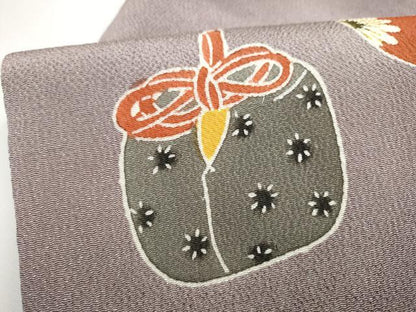 平和屋着物●九寸名古屋帯　型染め　仕覆花文　鬼しぼ縮緬　正絹　逸品　CABF5301hy