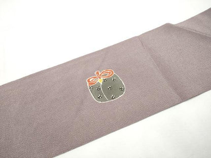 平和屋着物●九寸名古屋帯　型染め　仕覆花文　鬼しぼ縮緬　正絹　逸品　CABF5301hy