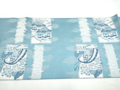 平和屋着物●六通柄袋帯　風景草花文　正絹　逸品　CABF5306hy