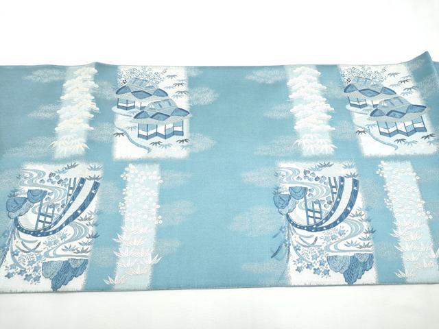 平和屋着物●六通柄袋帯　風景草花文　正絹　逸品　CABF5306hy