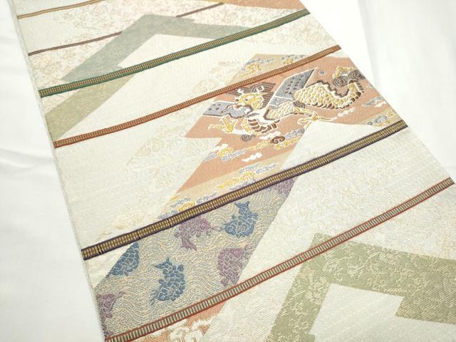 平和屋着物○六通柄袋帯 龍 花唐草文 金糸 正絹 逸品 CABF5307hy