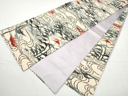 平和屋着物●全通柄袋帯　型染め　流水風景文　正絹　逸品　CABF5308hy