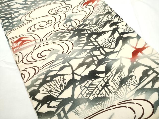 平和屋着物●全通柄袋帯　型染め　流水風景文　正絹　逸品　CABF5308hy