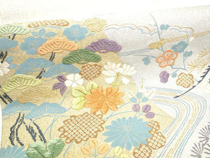 平和屋着物●太鼓柄袋帯　唐織　綴れ　龍松竹梅花文　金糸　正絹　逸品　CABF5309hy