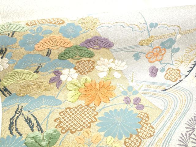 平和屋着物●太鼓柄袋帯　唐織　綴れ　龍松竹梅花文　金糸　正絹　逸品　CABF5309hy