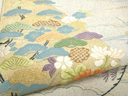 平和屋着物●太鼓柄袋帯　唐織　綴れ　龍松竹梅花文　金糸　正絹　逸品　CABF5309hy