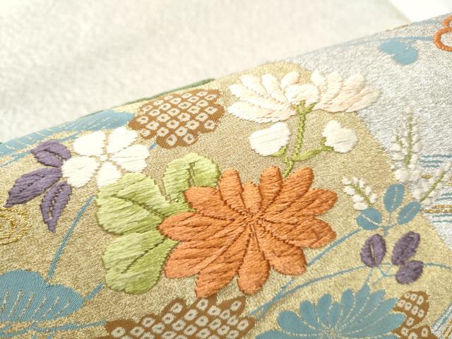 平和屋着物●太鼓柄袋帯　唐織　綴れ　龍松竹梅花文　金糸　正絹　逸品　CABF5309hy