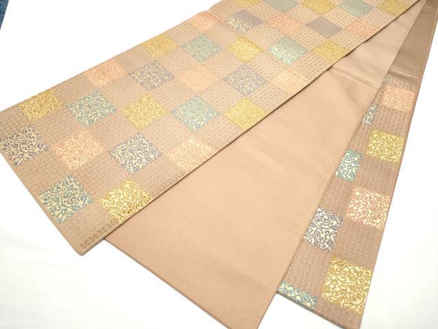 平和屋着物●六通柄袋帯　唐織　市松花唐草文　金糸　正絹　逸品　CABF5312hy