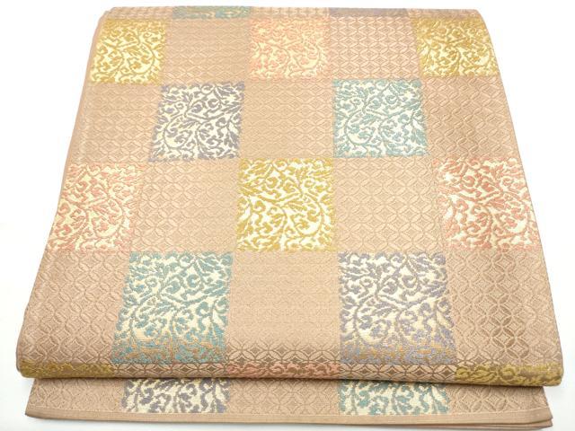 平和屋着物●六通柄袋帯　唐織　市松花唐草文　金糸　正絹　逸品　CABF5312hy