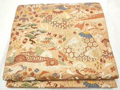 平和屋着物●六通柄袋帯　唐織　貝合わせ宝尽くし花文　金糸　正絹　逸品　CABF5324hy