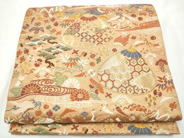 平和屋着物●六通柄袋帯　唐織　貝合わせ宝尽くし花文　金糸　正絹　逸品　CABF5324hy