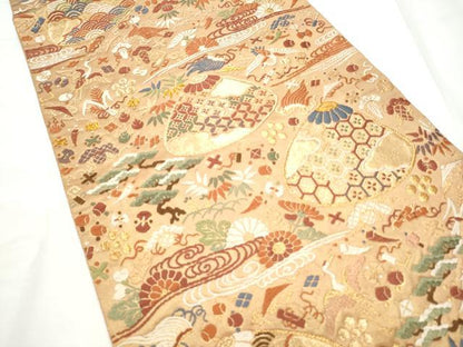 平和屋着物●六通柄袋帯　唐織　貝合わせ宝尽くし花文　金糸　正絹　逸品　CABF5324hy