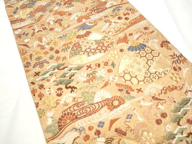 平和屋着物●六通柄袋帯　唐織　貝合わせ宝尽くし花文　金糸　正絹　逸品　CABF5324hy