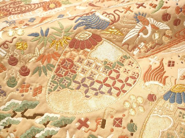 平和屋着物●六通柄袋帯　唐織　貝合わせ宝尽くし花文　金糸　正絹　逸品　CABF5324hy