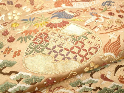 平和屋着物●六通柄袋帯　唐織　貝合わせ宝尽くし花文　金糸　正絹　逸品　CABF5324hy