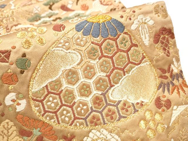 平和屋着物●六通柄袋帯　唐織　貝合わせ宝尽くし花文　金糸　正絹　逸品　CABF5324hy