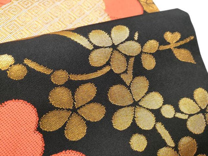 平和屋着物●全通柄　本袋帯　花唐草文　黒地　金糸　三越扱い　正絹　逸品　CABF5326hy