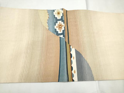 平和屋着物●両面　六通柄袋帯　もじり織　幾何学文様　金糸　正絹　逸品　CABF5327hy