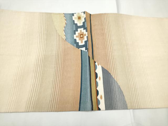 平和屋着物●両面　六通柄袋帯　もじり織　幾何学文様　金糸　正絹　逸品　CABF5327hy