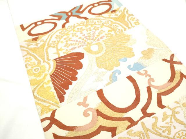 平和屋着物●爪掻き本綴れ　太鼓柄袋帯　幾何学花文　金糸　正絹　逸品　CABF5332hy