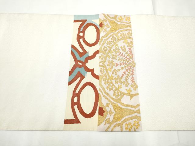 平和屋着物●爪掻き本綴れ　太鼓柄袋帯　幾何学花文　金糸　正絹　逸品　CABF5332hy