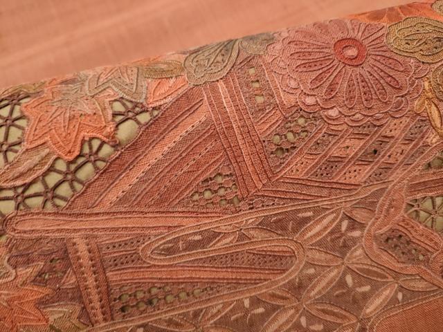 平和屋着物○中国三大刺繍 スワトウ相良刺繍 総刺繍 太鼓柄袋帯