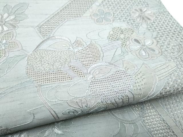 平和屋着物●中国三大刺繍　スワトウ相良刺繍　蘇州刺繍　総刺繍　太鼓柄袋帯　紬地　鴛鴦花文　正絹　逸品　CABF5341hy