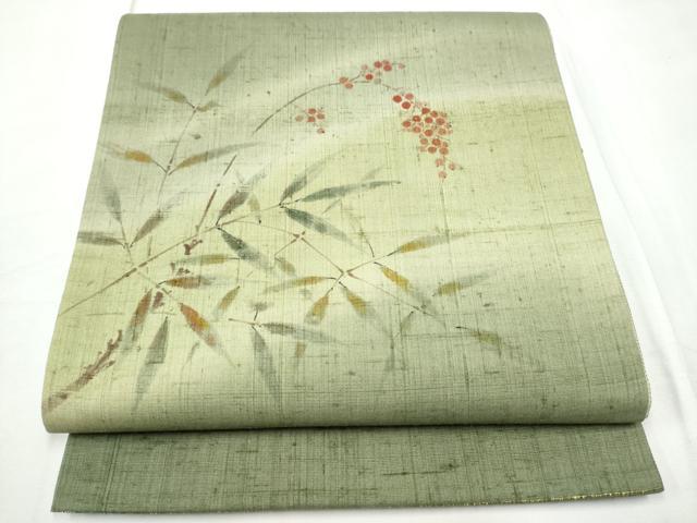 平和屋着物●太鼓柄袋帯　作家物　手描き　生紬　南天文　正絹　逸品　CABF5342hy