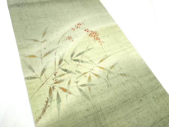平和屋着物●太鼓柄袋帯　作家物　手描き　生紬　南天文　正絹　逸品　CABF5342hy