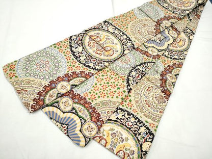 平和屋着物●アンテイーク　大正ロマン　半幅帯　絵皿花鳥文　正絹　逸品　CABF5349hy