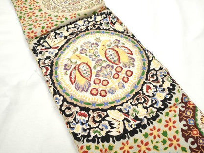 平和屋着物●アンテイーク　大正ロマン　半幅帯　絵皿花鳥文　正絹　逸品　CABF5349hy