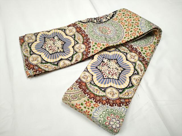 平和屋着物●アンテイーク　大正ロマン　半幅帯　絵皿花鳥文　正絹　逸品　CABF5349hy