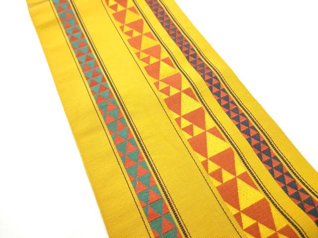 平和屋着物●本場筑前博多織　半幅帯　幾何学間道　正絹　逸品　CABF5358hy