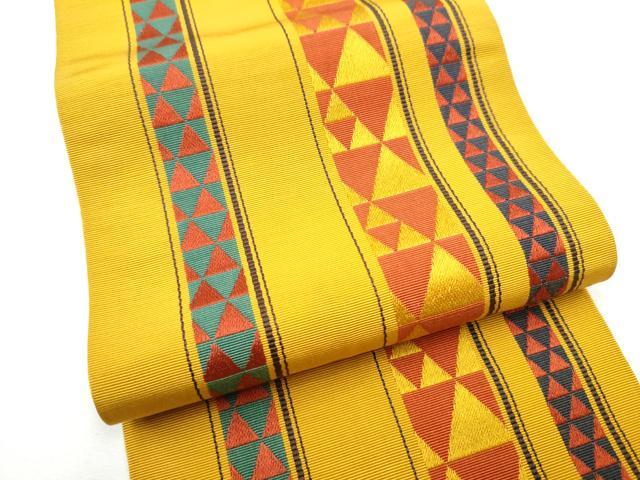 平和屋着物●本場筑前博多織　半幅帯　幾何学間道　正絹　逸品　CABF5358hy