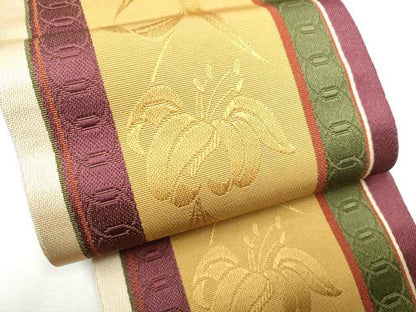 平和屋着物●本場筑前博多織　半幅帯　百合　田中利弘作　証紙付き　正絹　逸品　CABF5363hy