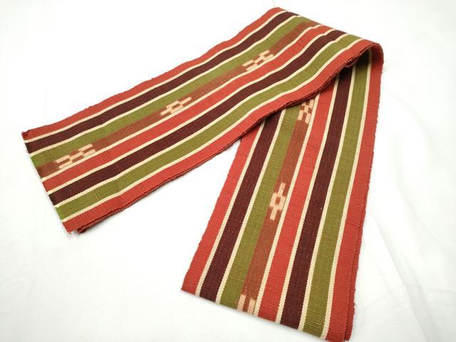 平和屋着物●沖縄県伝統工芸品　八重山ミンサー　手織り　半幅帯　綿　逸品　CABF5365hy　